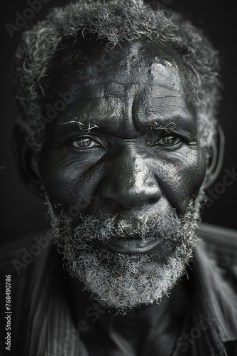 Portrait of an old man with a painted face,  Black and white © Nguyen
