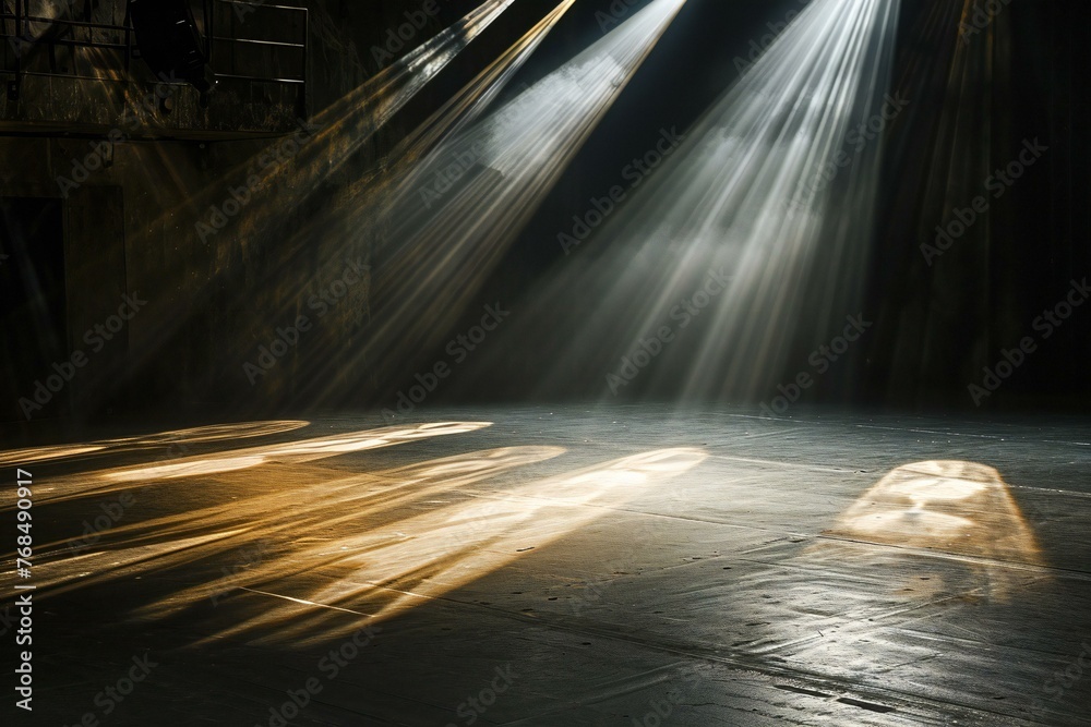 Light rays in a dark room with shadow on the concrete floor Stock ...
