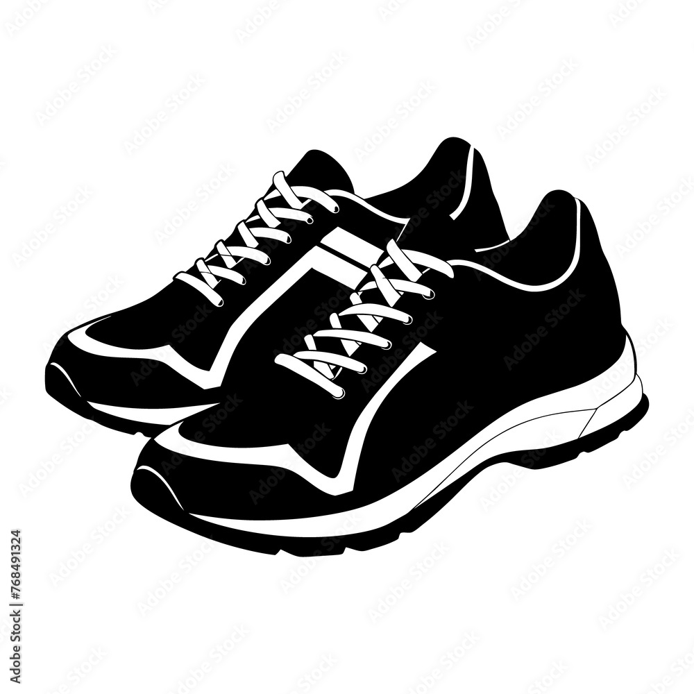 Hand drawn black running shoe Cartoon style isolated flat icon on white background vector illustration generated by Ai Hand drawn black running shoe Cartoon style isolated flat icon on white background vector illustration generated by Ai