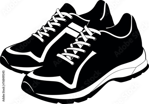 Hand drawn black running shoe Cartoon style isolated flat icon on white background vector illustration generated by Ai