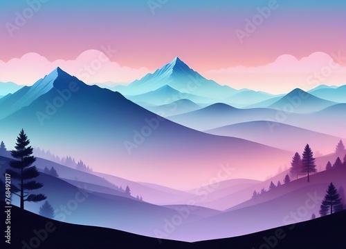 Mountain landscape. illustration in flat style. gradient color.