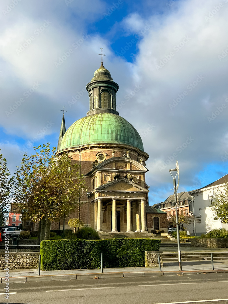 Neoclassical Church with Green Roof, Grand Dome and Ornate Classical Facade