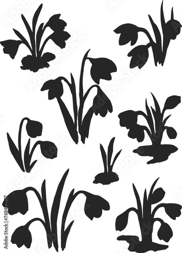 Silhouette snowdrops spring collection, set