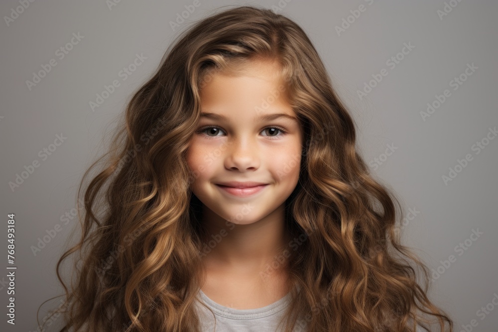 Portrait of cute little girl with long curly hair, studio shot Portrait of cute little girl with long curly hair, studio shot