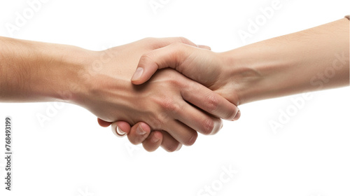 Woman and man shaking hands isolated on white background. With clipping path