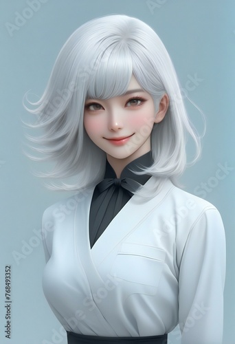 A Japanese anime cosplay girl with white hair