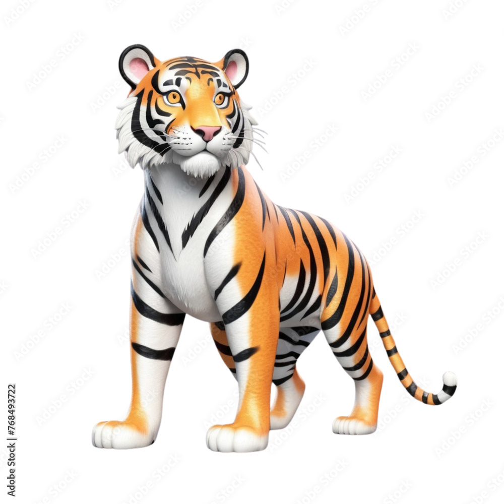 3d rendering of cartoon tiger on Isolated transparent background png. generated with AI