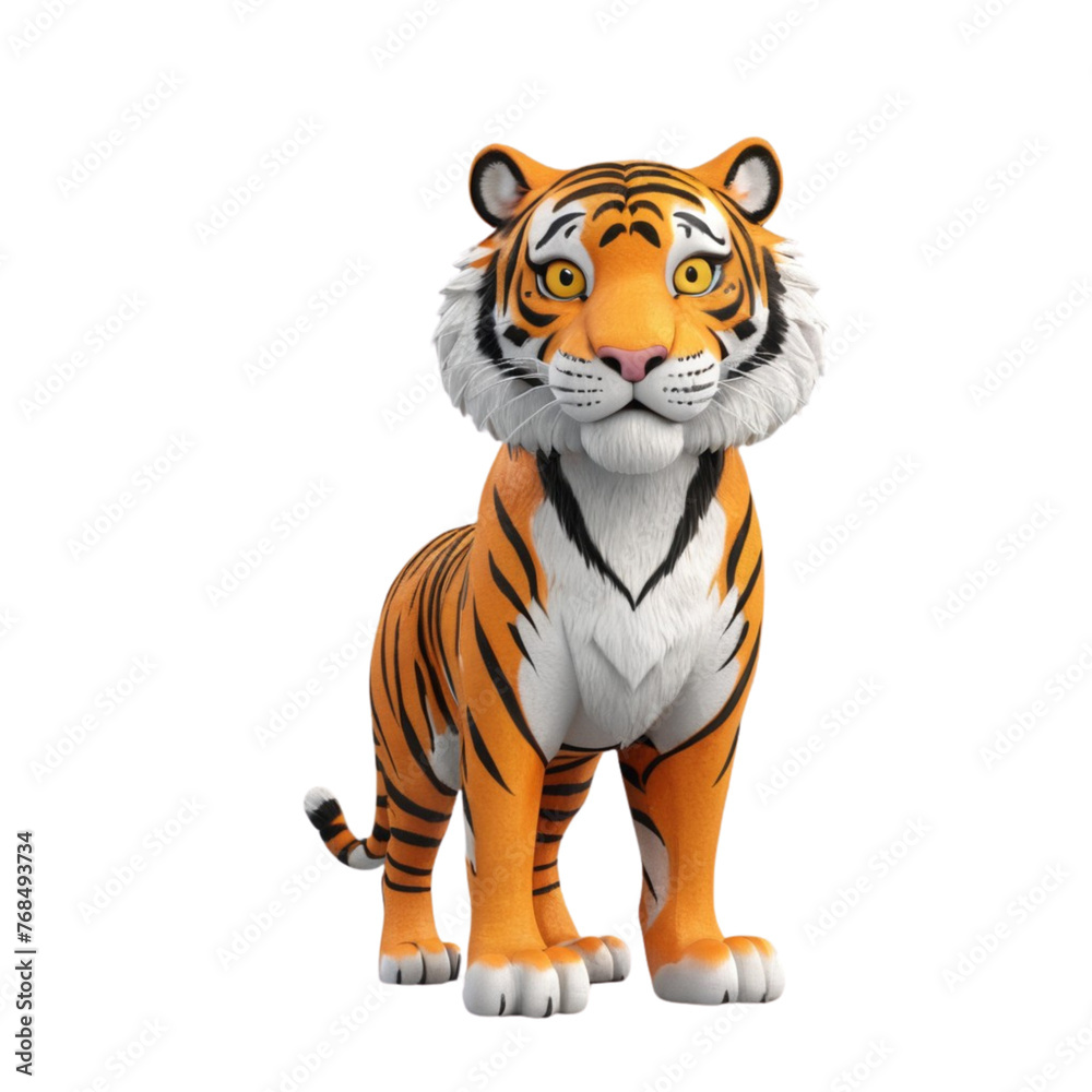 3d rendering of cartoon tiger on Isolated transparent background png. generated with AI