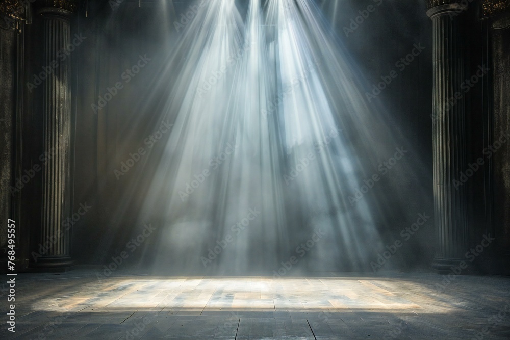 Stage Spotlight with Light rays and smoke, Stage Spotlight with Light rays - obrazy, fototapety, plakaty 