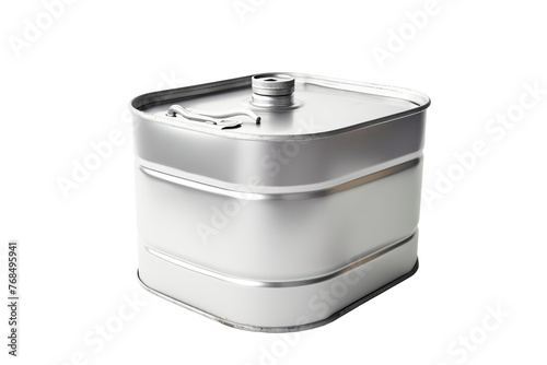 A large white container featuring a sturdy metal lid. The container is clean and well-maintained, with a simple yet functional design. Isolated on a Transparent Background PNG.
