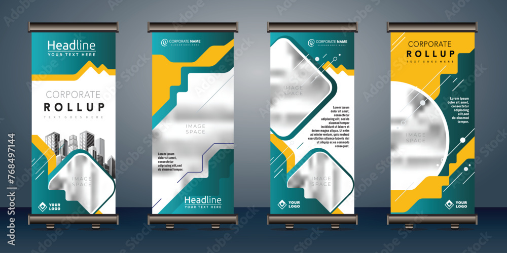 roll up banners template with business presentation design template 