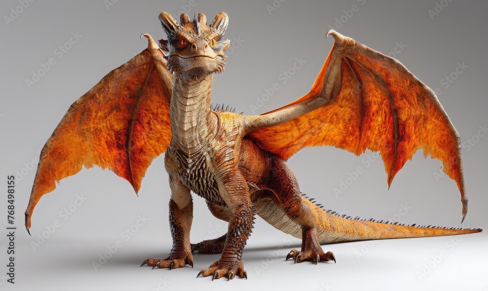 Fototapeta premium A Full Body Render of a Dragon, Wings Spread Wide in a Dramatic Stance of Power, Generative AI