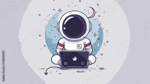 Cute Astronaut work from home flat illustration flat vector