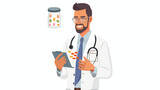 Doctor giving pills on a white background. flat vector