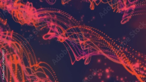Red particles lights lines waving animation background 