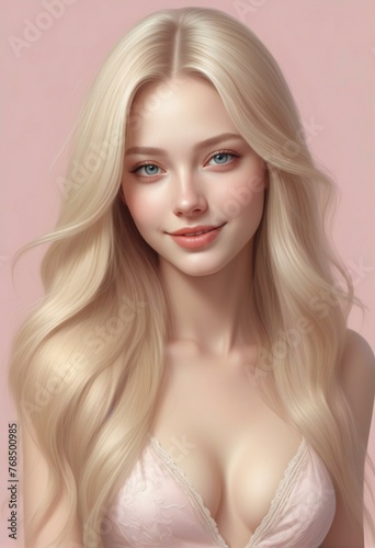 Portrait of a beautiful young blonde woman with long wavy hair
