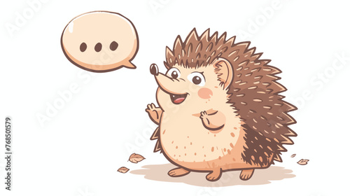 Freehand drawn speech bubble cartoon cute hedgehog flat