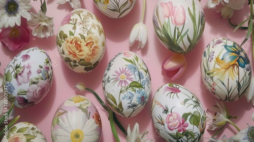 Assortment of Vintage Hand-Painted Floral Easter Eggs.