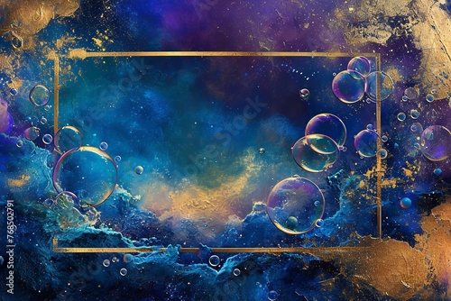 Abstract watercolor background with frame and bubbles   Space for text