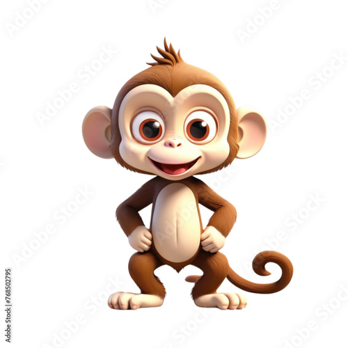 3d rendering of cartoon monkey on Isolated transparent background png. generated with AI