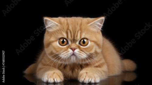 a Exotic shorthair cat on a black background © Yuliia
