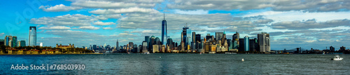 Lower Manhattan of NYC New York City taken from liberty island. This also known as Downtown Manhattan or Downtown New York the largest business district in state of New York and USA.
