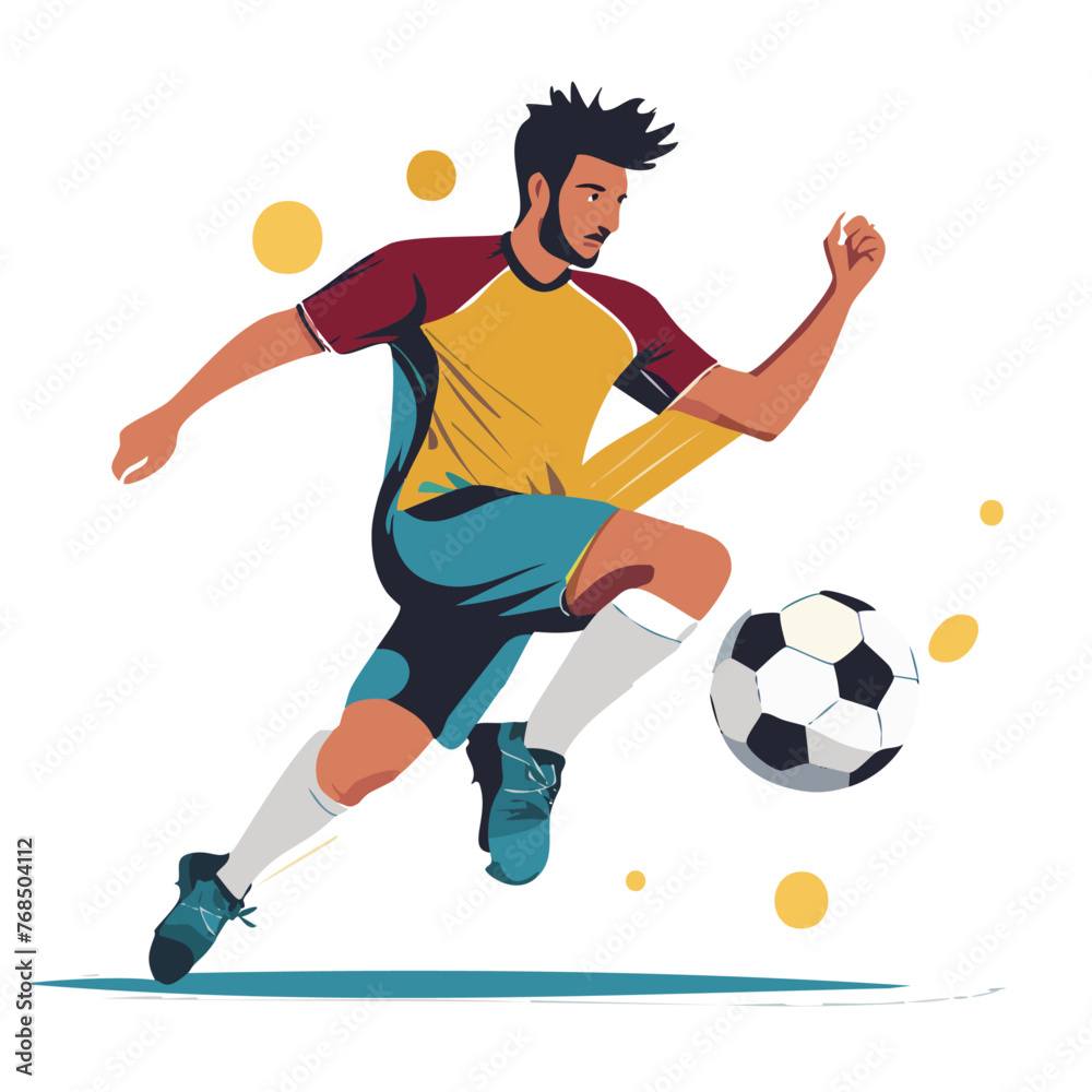 abstract soccer player jumping touch soccer ball with splash of color on backside 03