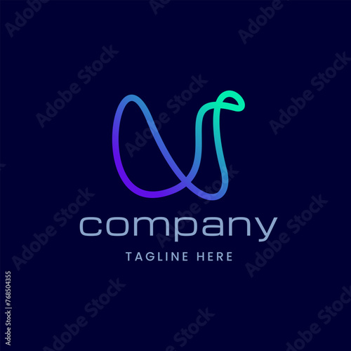 Letter U Futuristic Abstract Line Art Logo Design