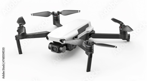 Compact white drone with black propellers isolated on a white background, ai generated © Rajesh