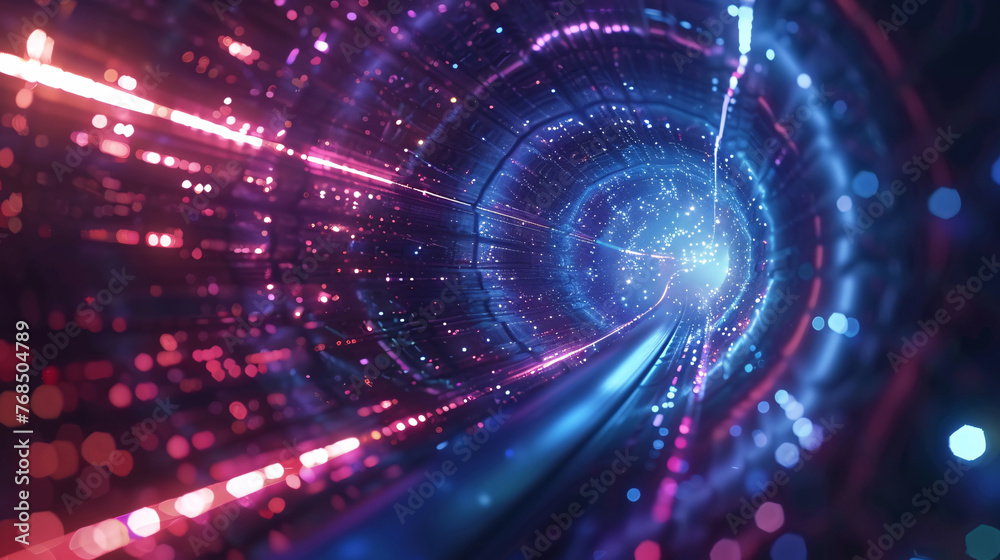 Particle flow tunnel space vortex, Internet science and technology creative background Particle flow tunnel space vortex, Internet science and technology creative background