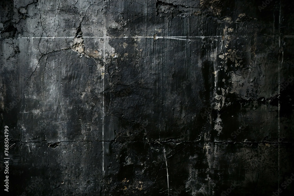 Grunge black wall with cracks and scratches,  Dark background