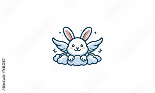 rabbit with wings on cloud vector mascot design