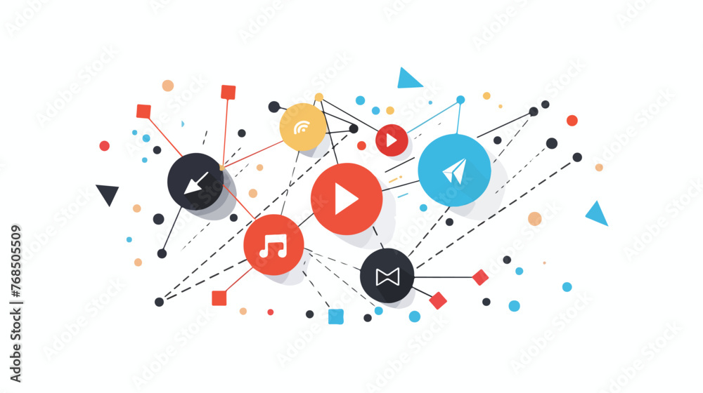 Play button and connection icon flat vector isolated o