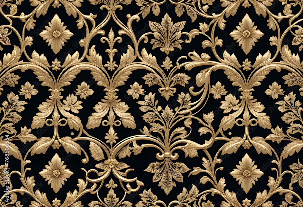 Fototapeta premium Seamless elegant golden leaf illustration