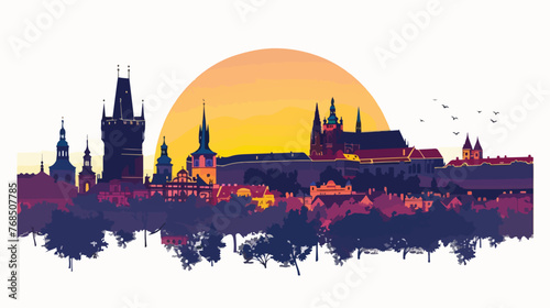 Stylized landscape of Prague with the main sights 