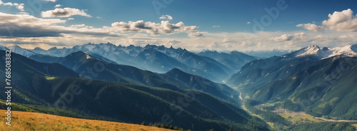 Default a beautiful view of mountains in sunny day cloudy sky. panorama of the mountains. The Landscape and mountain of Himalayas of Arunachal Pradesh. mountains with sunny day. hills. snowy mountains photo