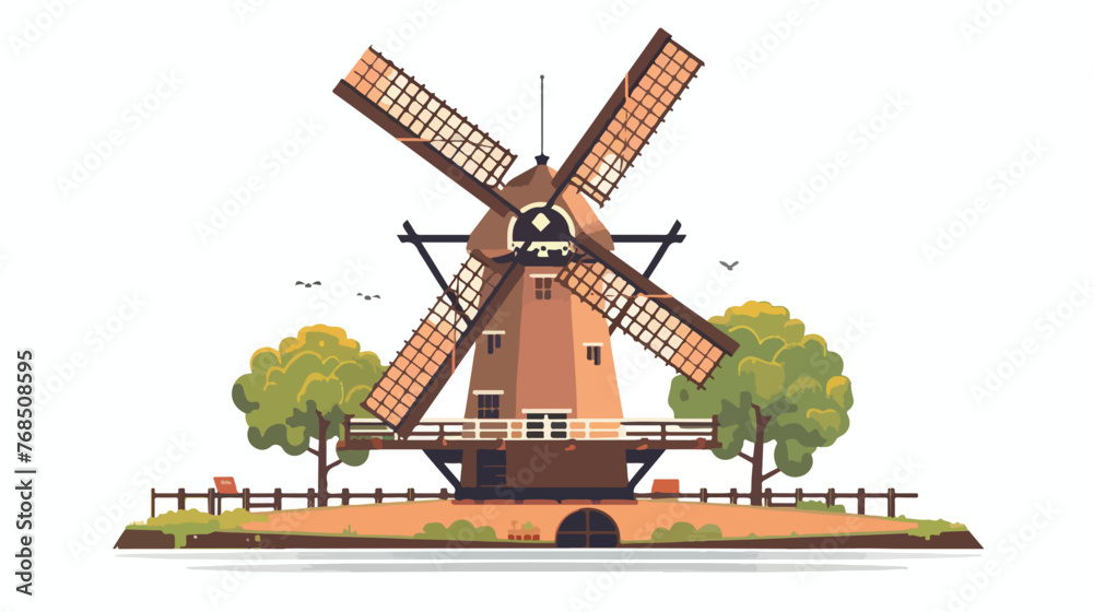 Traditional windmill in Netherlands.. flat vector isolated - obrazy, fototapety, plakaty 