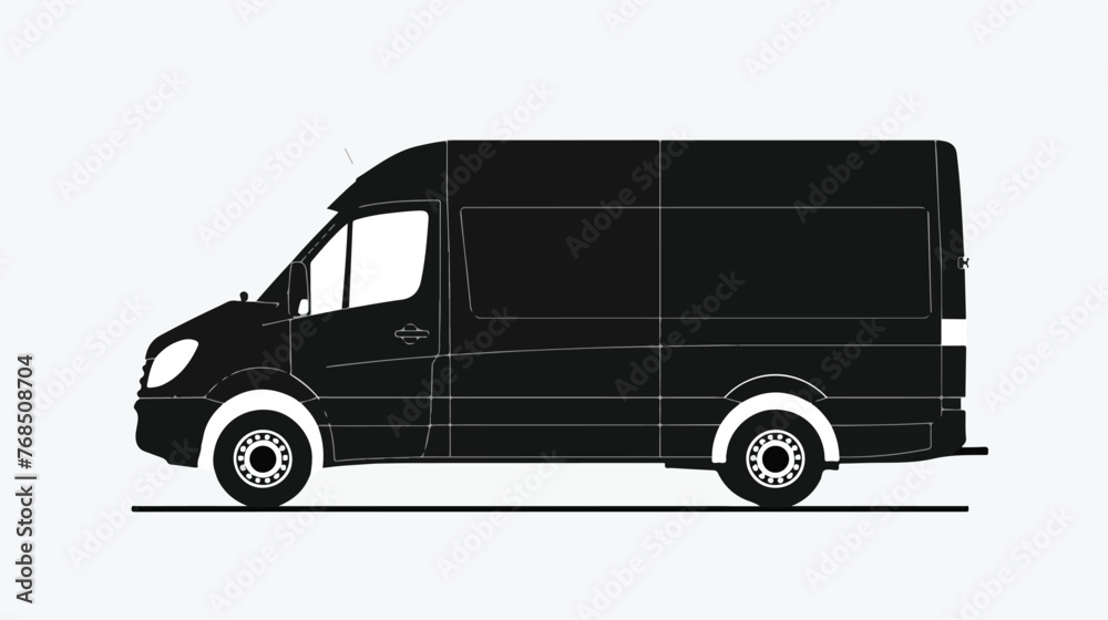 Truck icon. Van. Black silhouette. Side view. Vector s