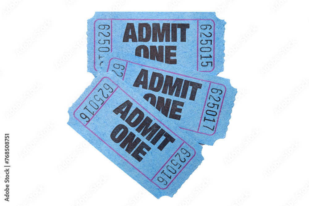 Three Admit One Entry Tickets, Isolated on transparent background