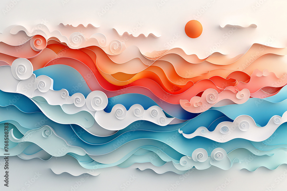 Fototapeta premium Chinese traditional festival Mid-Autumn Festival New Year background, simple style auspicious cloud pattern concept illustration