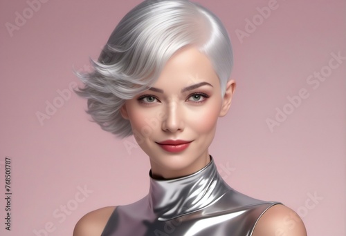 Portrait of a beautiful blonde woman with silver hair and professional make-up