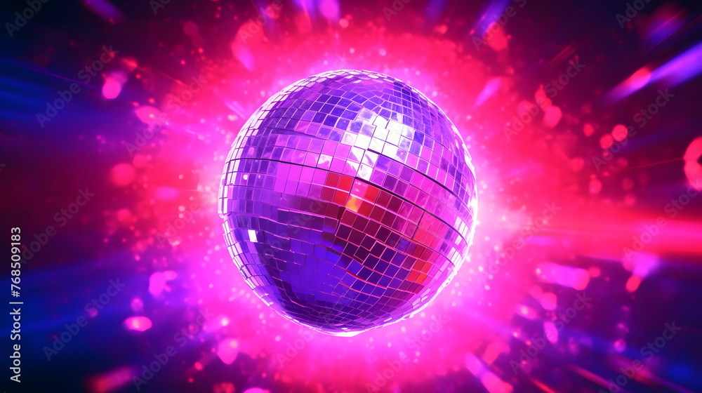 Digital luminous violet and red disco ball abstract graphic poster web page PPT background