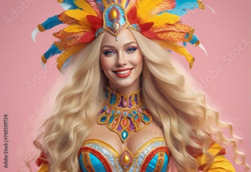 Portrait of a beautiful blonde woman in a carnival costume