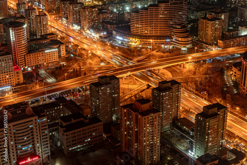 Beijing Aerospace Bridge night view city traffic road lighting