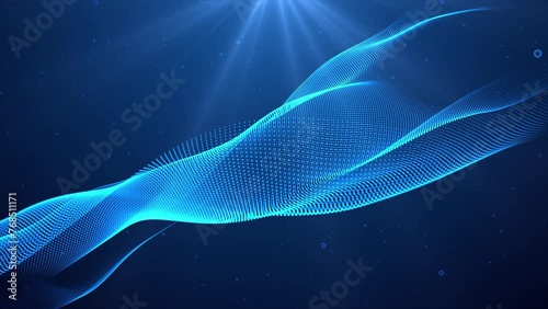 Abstract Blue Digital Neon Glowing Particle Wave Flowing Surface Halftone Dot Pattern Trapcode Form Futuristic Data Technology Mesh Hologram Background Animation 4k Loop
