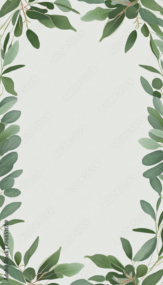 verdant eucalyptus leaves as a frame border, isolated with negative space for layouts colorful background