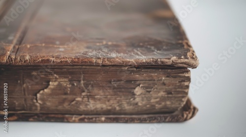 A worn leather-bound book filled with Irish folktales and legends.  photo
