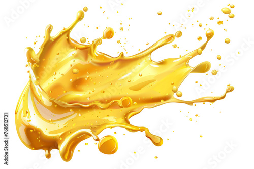 realistic oil splash with glistening golden droplets, isolated on a white background.