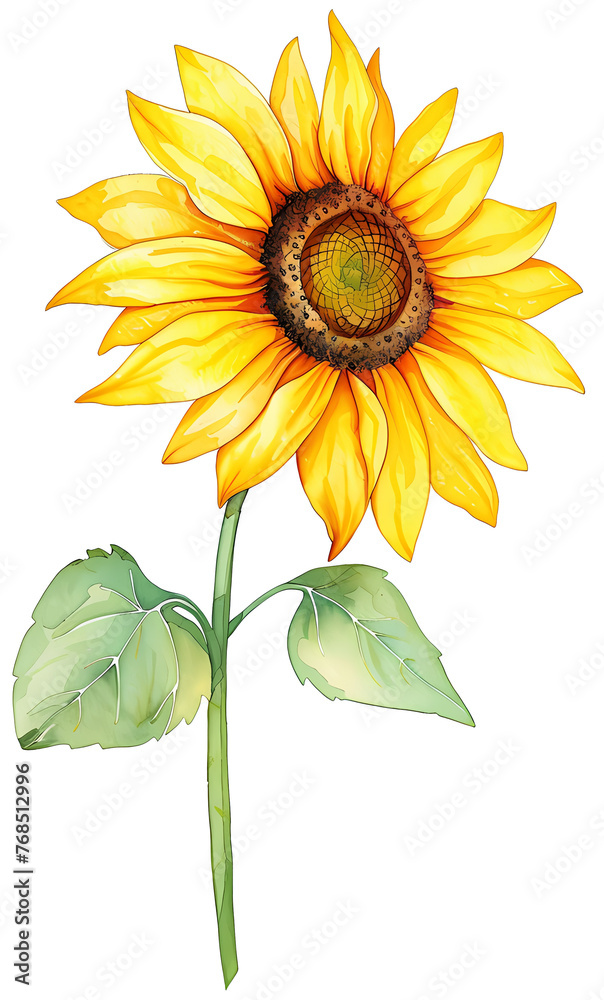 Naklejka premium Watercolor illustration with a beautiful sunflower transparent background