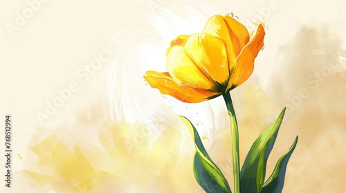 A single yellow tulip bathed in warm sunlight, radiating happiness. 